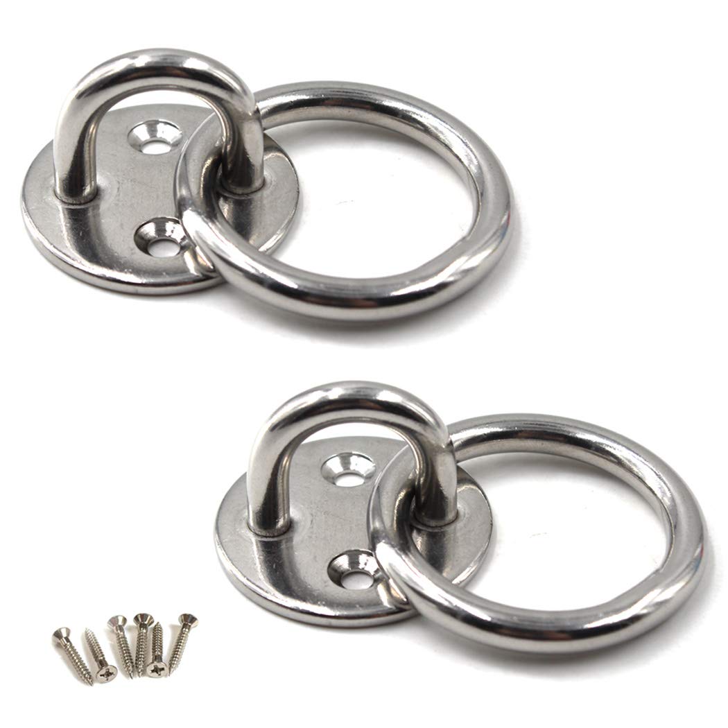 Flomore M8 Ceiling Hook Pad Eye Plate 304 Stainless Steel Wall Mount Hook Heavy Duty for Hanging (Pack of 2,Screws Included)