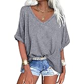 UNCLECAT Women's V Neck Oversized T-Shirts Summer Short Sleeve Shirts Loose Casual Tops Tee
