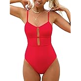 CUPSHE Women's One Piece Swimsuit Scoop Neck Adjustable Straps Cutout Back Self Tie Bathing Suit
