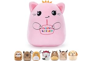 COSKINGLAND Pink Cat Stuffed Animals - Happy Birthday Cat Plush Gift for Girls Cat Stuffed Animal Birthday Gift Kids Cute Surprise Cat Plushies Toy Gift Adorable Cat Plush Pillow Birthday Gift(8 in)