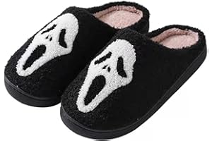 TBAVNOSY Unisex Halloween Slippers Spooky Ghost Slippers Cute Cozy Warm Plush Slip-On House Indoor and Outdoor Shoes