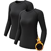 Women's Thermal Athletic Shirts Long Sleeve Compression Baselayer Tops for Cold Weather 2 4 Pack, XX Large, 2 Black