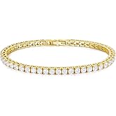 KissYan Tennis Bracelet for Women, 14K Gold Plated Classic Round Cubic Zirconia Simulated Diamond Bracelets Dainty Jewelry Gifts