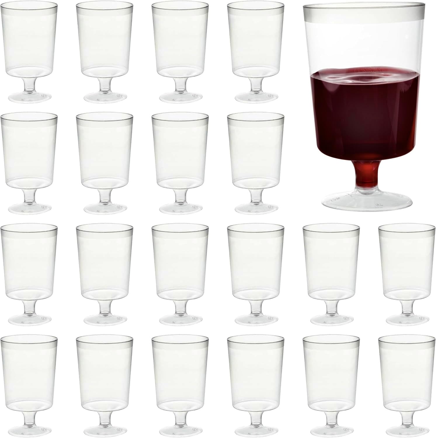 MATANA 50 Clear Hard Plastic Wine Glasses (160ml) - One Piece - Sturdy & Reusable Wine Cups, Dessert Cups - Plastic Cocktail Glasses for Birthdays, Weddings, Christmas, BBQ, Picnic, Parties