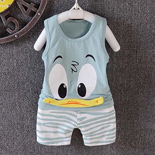 2Pcs Toddler Baby Girls Boys Funny Cartoon Animals Sleeveless Vest Tops T Shirt Shorts Outfits Set (Green, 18-24 Months)