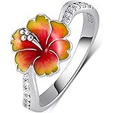 jiulegufa Hibiscus Ring 925 Sterling Silver Hawaiian Ring Hibiscus Hawaiian Jewelry Gifts For Women