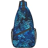 COFEIYISI Sea Turtle Sling Bag Crossbody Backpack for Men Women Watercolor Blue Sea Turtle Nautical Coastal Sea Animal Underwater World Print Chest Bag Casual Shoulder Backpack Travel Hiking Daypack