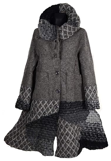 Damen Lagenlook Winter Übergang Wolle Mantel Swinger Trench Coat Patchwork 44 46 48 50 L XL XXL Grau Jacke