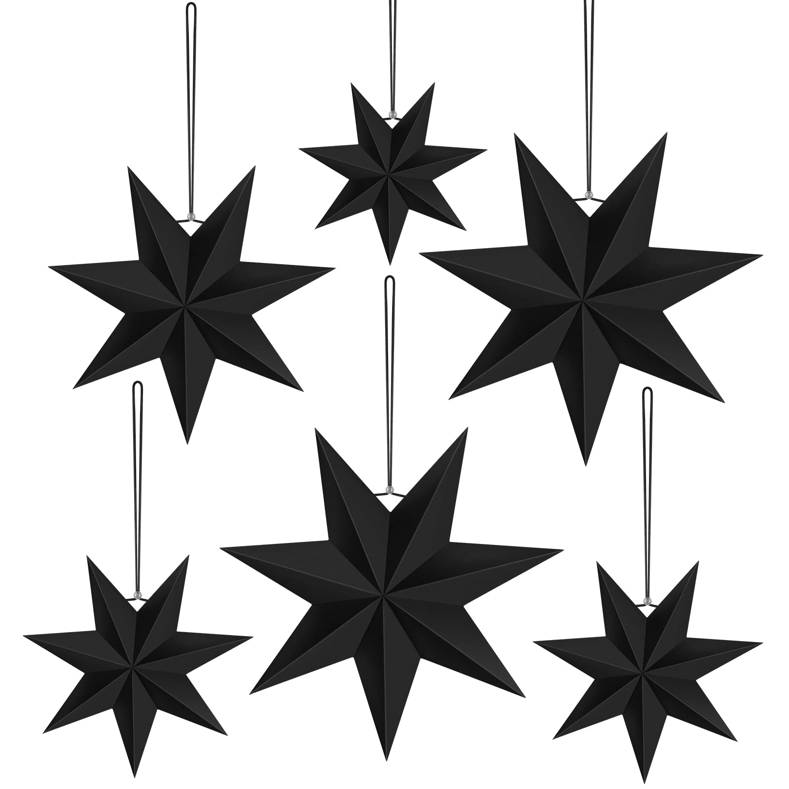 ELECLAND 6 Pcs Christmas Hanging Star Decoration Black 7 Pointed Paper Stars for DIY Winter Wedding Christmas Decorations