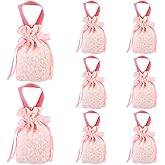 GORGECRAFT 8Pcs Pink Floral Drawstring Candy Pouch Tea Party Favor Thank You Bags 5.2x6.9 Inch Flower Small Gift Bag with Handles for Wedding Birthday Bridal Shower Engagement Party Supplies