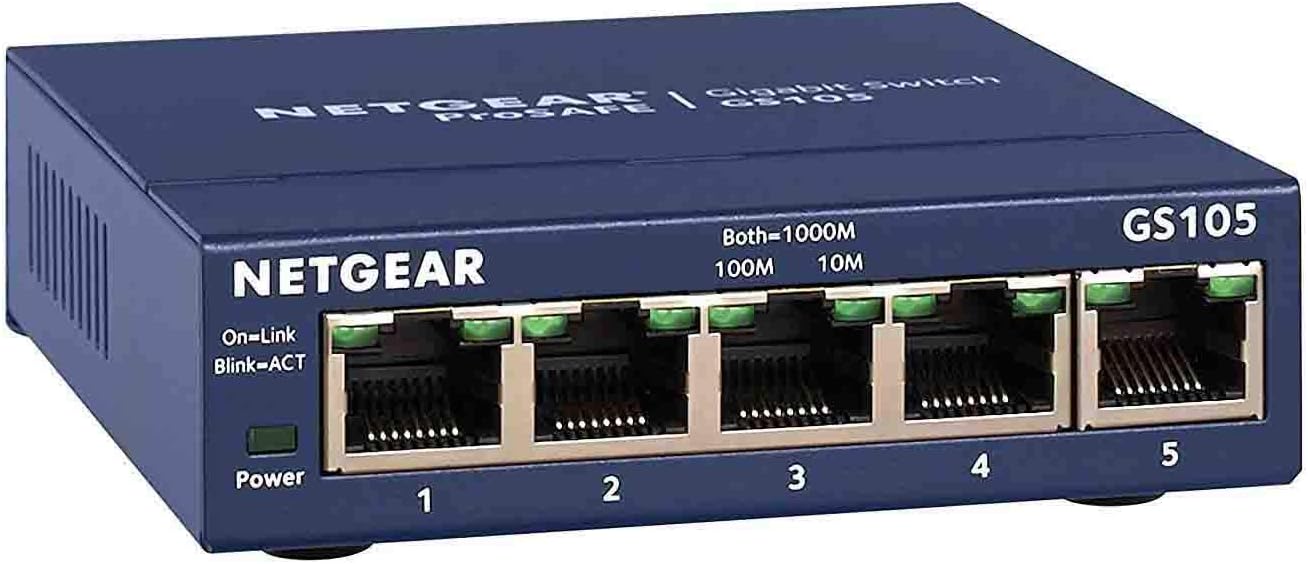 Netgear GS105GE ProSAFE - Switch de red (5 puertos autosensing 10/100/1000 Base-T, carcasa metálica)