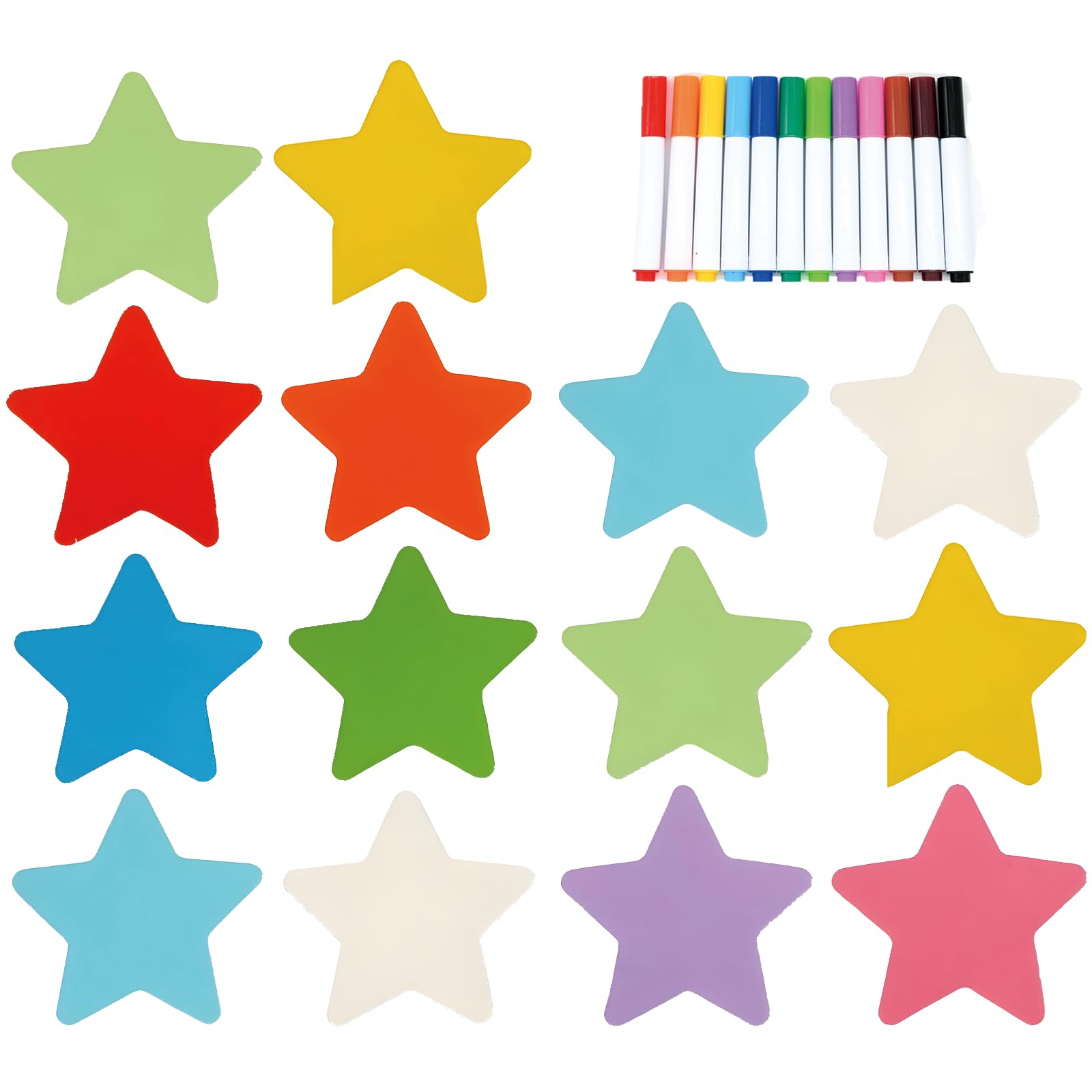 Photo 1 of 100 Pcs 4 Inch Star Print Cutouts Paper with 12 Pcs Different Ink Marker Pens Assorted Color Die Cuts for DIY Craft Projects Bulletin Board Decor (100, Star Cutouts)