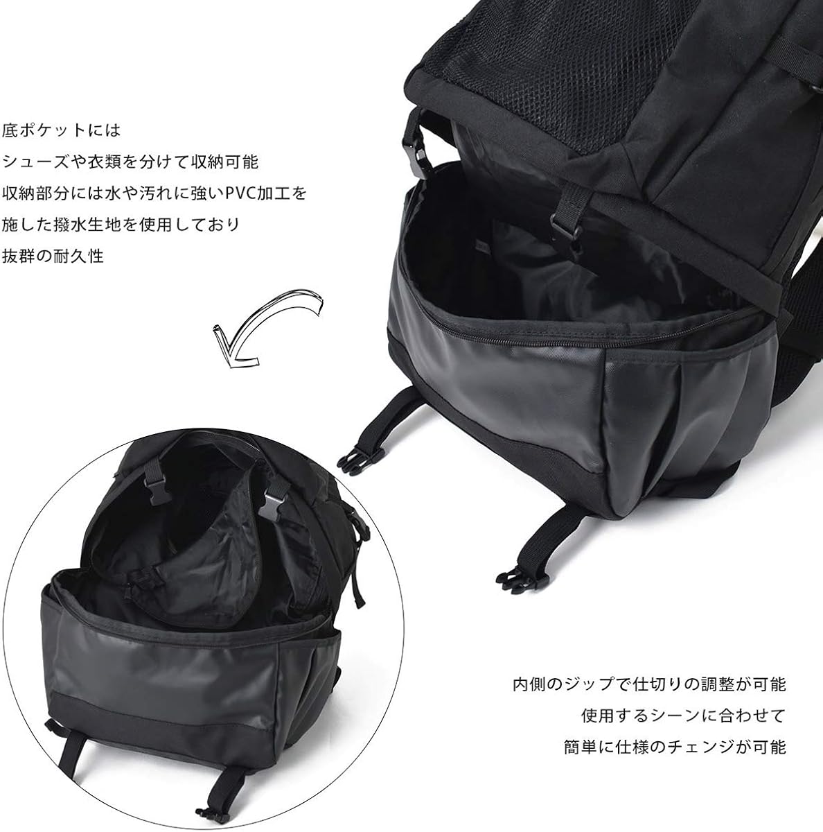 Amazon バックパック メンズ コーデュラ Cordura 防水 レイヤード セパレート リュックサック レディース 男女兼用 F ブラック One Colors ワン カラーズ ショルダーバッグ
