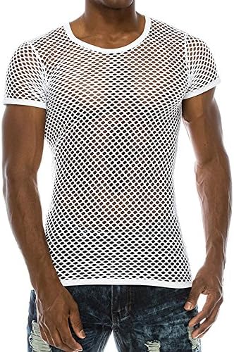 Men's Mesh Top, Summer Muscle Male Sale Sexy Hollow Sleeveless Shirt Blouse Casual Solid Color O Neck Lightweight Pullover Tops