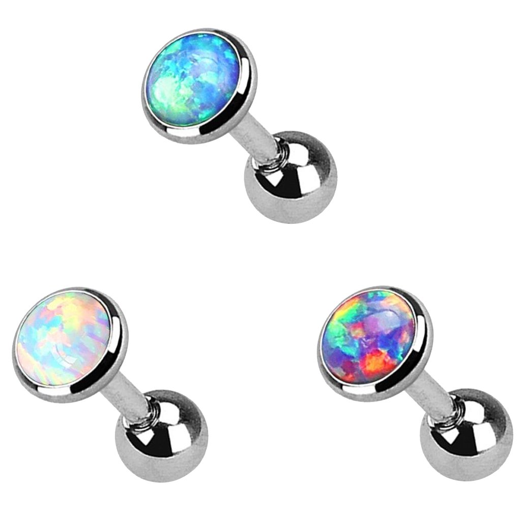 SODIAL(R) Barbell Ear Rings 3 Lot Colorful Flat Opal Tragus Cartilage