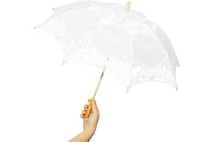 Wowagoga 20x25 Inches Vintage Lace Umbrella Bride Umbrella White Parasol for Wedding, Decoration and Party (Large)