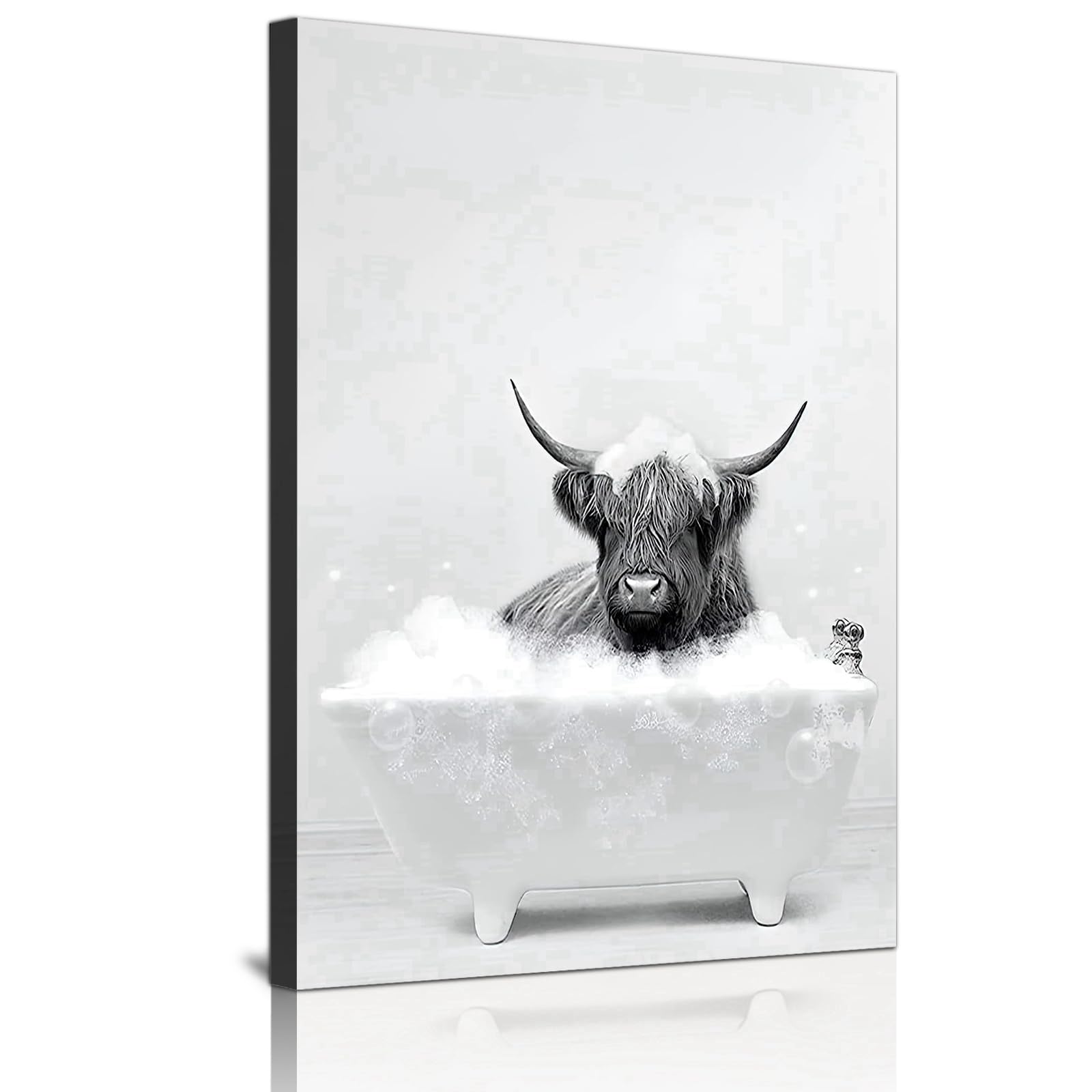 QPLGTU Bathroom Home Background Wall Decoration Poster, Black and White Highland Cow Decoration Photo Wallpaper, Fun Animal Print Poster, Frameless (bathtub cow, 30x40cm)