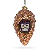 Wise Owl Nestled in Pine Cone Blown Glass Christmas Ornament