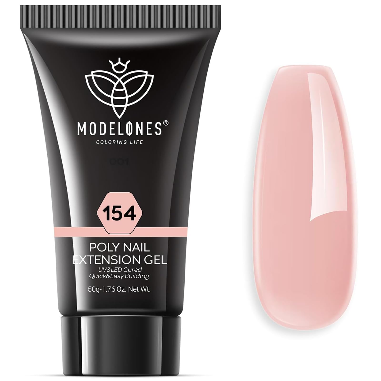 Modelones Poly Nail Gel Builder 50ML 1.76oz Light Apricot Color Nail Extension Gel Enhancement Nail Thickening Acrylic Extension Trial Professional Technician Tool