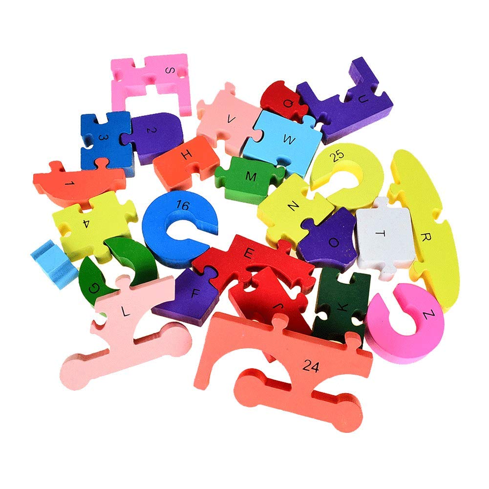 Johouse Blocks Jigsaw Puzzles, Wooden Alphabet Jigsaw Puzzle Wooden Building Blocks Animal Wooden Puzzle for Children’s Puzzles Toys - Snake & Elephant