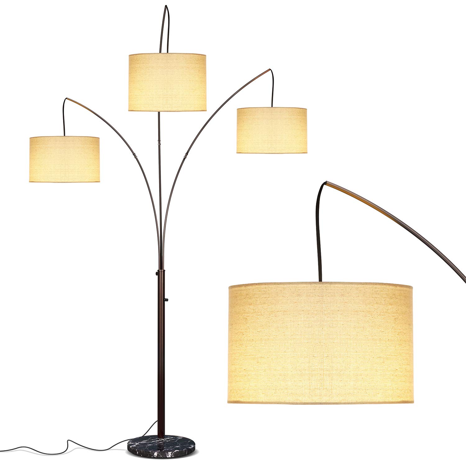 Brightech Trilage Arc Floor Lamp for Living Room, Multi Head Tree Floor Lamp for Bedroom, 3 Lights Standing Lamps Hanging Over The Couch - Oil Rubbed Bronze