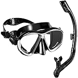 OMORC Snorkel Set, Anti-Fog Snorkel Mask with Impact Resistant Panoramic Tempered Glass, Free Breathing Anti-Leak Dry Top Snorkel, Professional Snorkeling Set for Adult Youth