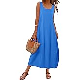 MEROKEETY Women's Boho Maxi Sundress 2026 Summer Beach Dress Scoop Neck Sleeveless Loose Tank Dress