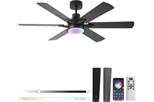 GJEG 52in Ceiling Fans with Lights RGB Ceiling Fan with Light and Remote/APP Control,Low Profile Ceiling Fans with Lights for Bedroom,Living Room,Kids Room,3CCT Dimmable Modern Ceiling Fan, 8 Speeds,black