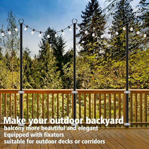 zoegi 4 Pack 10Ft String Light Poles,Light Poles for Outside Lights with Fork,Outdoor Brackets Hanging Lights,Metal Stand for Deck Patio,Backyard,Wedding,Deck,Party (4Pack)