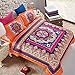 Wake In Cloud - Mandala Duvet Cover Set, Orange Bohemian Boho Chic Medallion Printed Soft Microfiber Bedding, with Zipper Closure (3pcs, Queen Size)