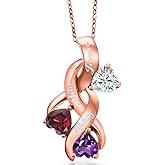Gem Stone King 3-Stones Pendant Necklace For Women | Engraved Customized and Personalized Heart Shape Mothers Name Necklace | 925 Sterling Silver | 5MM Heart Gemstone Birthstone | 18 Inch Chain