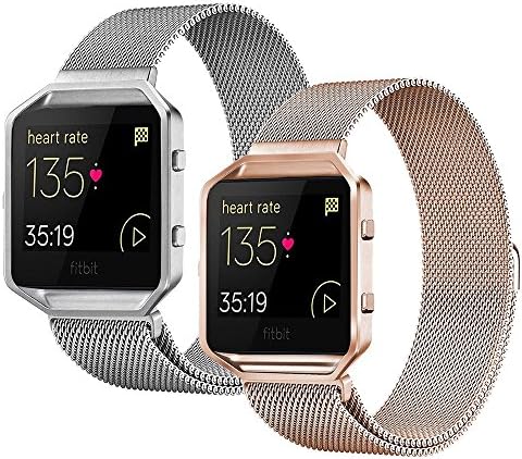 For Fitbit Blaze Band (2 Pack),Stainless Steel Magnetic Milanese Loop Metal Replacement Band for Fitbit Blaze Watch Small Large Women Men for Accessories (No Frame)