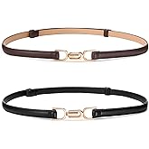 LEEXTON 2 Pack Womens Leather Belt Skinny Waist Belt for Dresses ble JeansCoat Adjustable Belts Alloy