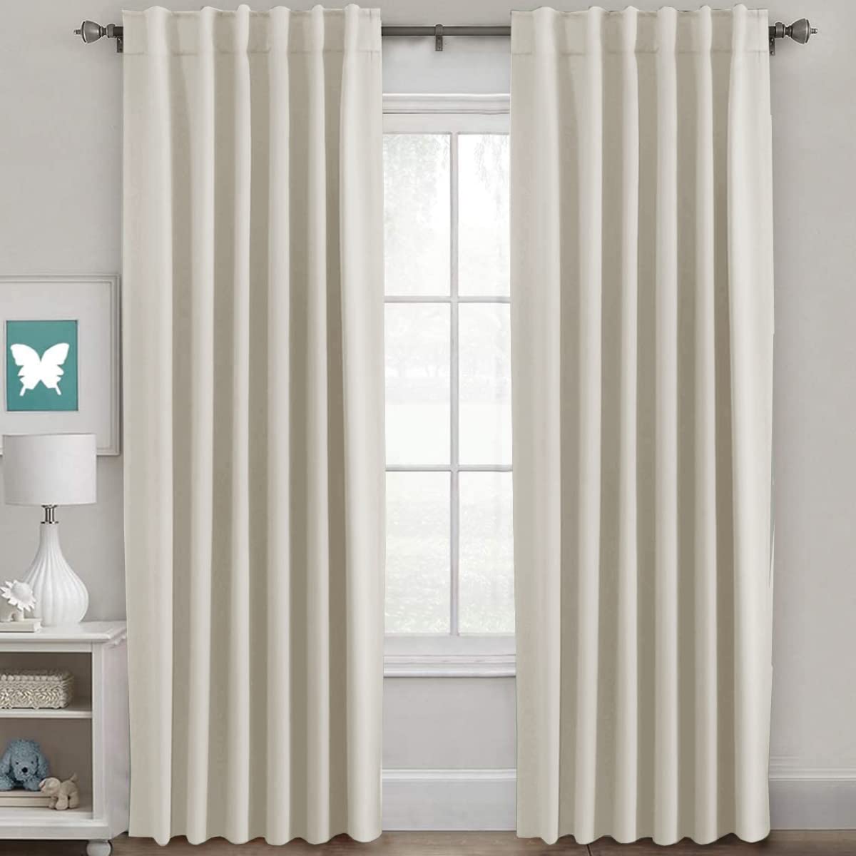 Photo 1 of H.VERSAILTEX Light Reducing Curtains Thermal Insulated Window Treatment Panels Room Darkening Privacy Assured Drapes for Living Room Back Tab/Rod Pocket Bedroom Drapes 2 Panels, Ivory - 52 x 84 Inch