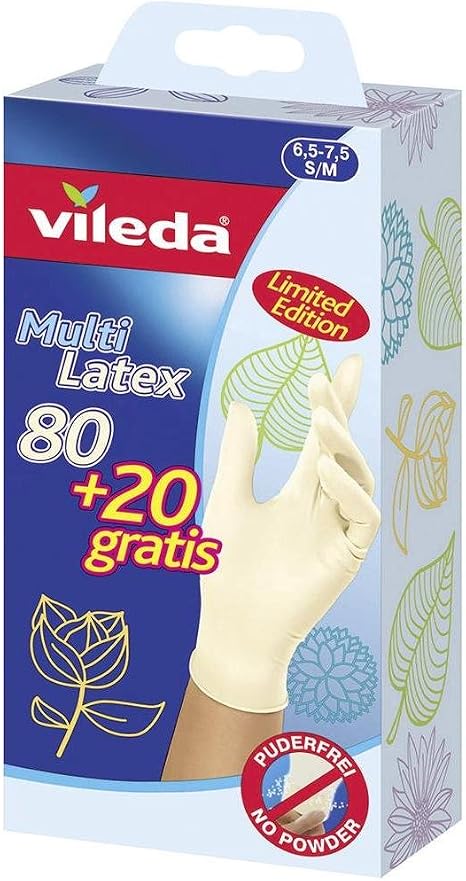 Boîte De 80 Gants Jetables Latex Naturel Vileda Multi - Taille M-L Sans Poudre