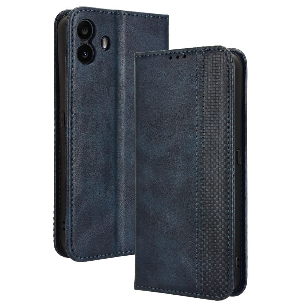 WBWONE Leather Folio Cover for Nothing CMF Phone 1 Case, Magnetic Closure Full Protection Shell Book Design Wallet Flip with [Card Slots]& [Kickstand]. Blue