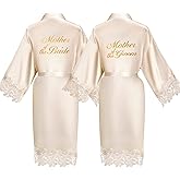 Coume 2 Pcs Women Bridal Robe for Mother of the Bride Groom Satin Robes for Wedding Party Getting Ready Sleepwear Kimono
