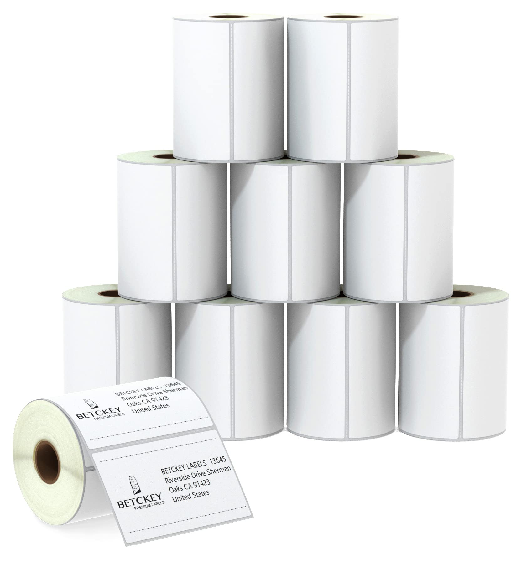 BETCKEY - 6200 Multipurpose Thermal Labels (10 Rolls/6200 Labels), 102mm x 64mm (4 in x 2.5 in), Compatible with Zebra & More Printers