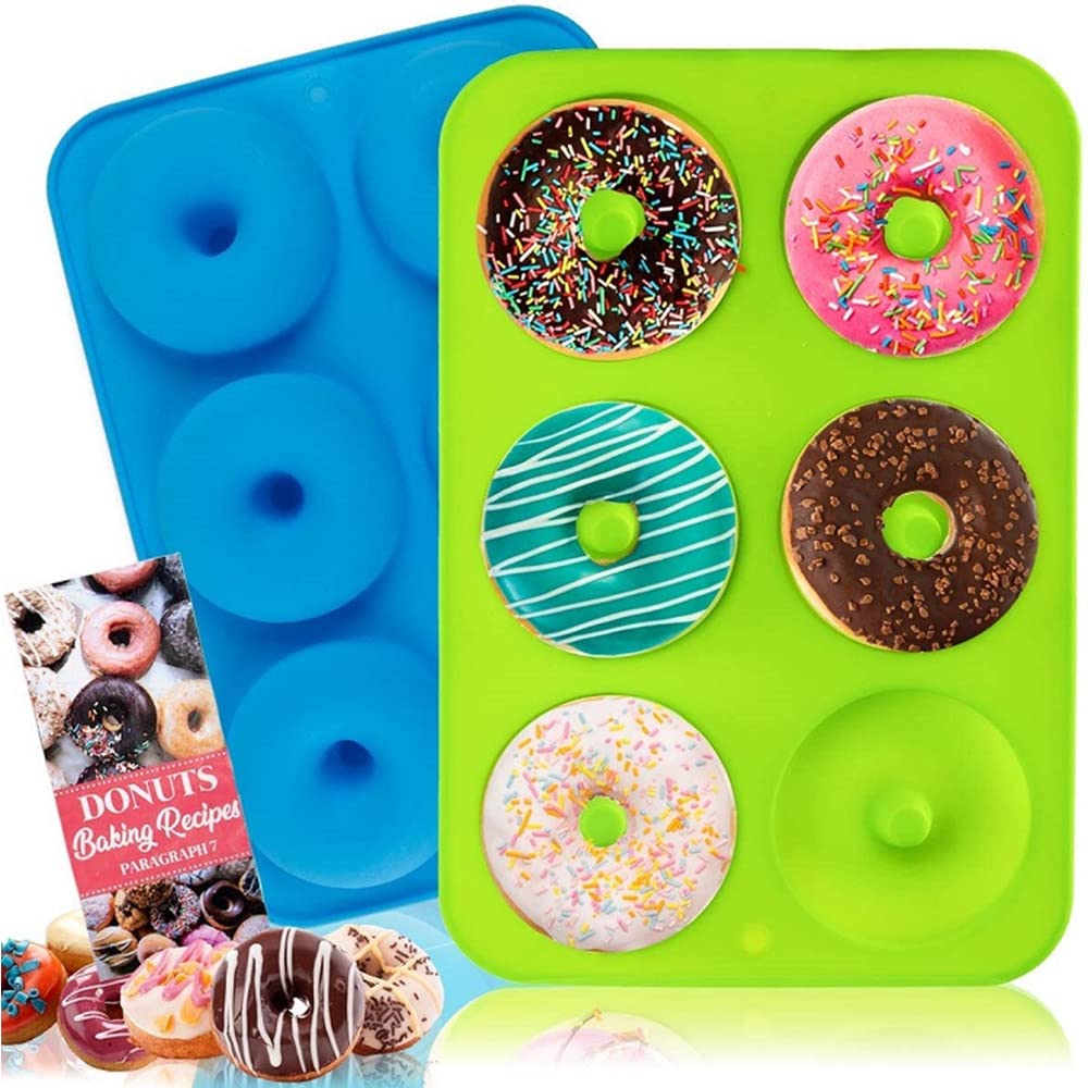 trabag Silicone Cake Moulds for Baking, 2 Pack Silicone Moulds for Baking, Large Non-Stick 6 Cavity Donut Mould, Doughnut Mould for Muffin Cupcake Biscuit, Donut Maker