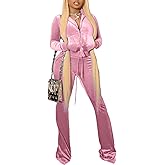 NSHYPOI Women Velour 2 Piece Outfits Zip Crop Jackets Wide Leg Pants Sets Tracksuits