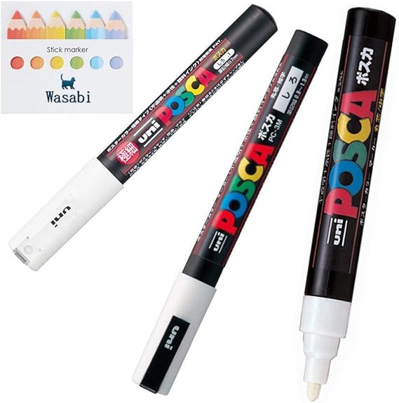 3 kinds of Uni Posca 【WHITE】 Paint Marker Pen Extra Fine 0.7mm/Fine Point 0.91.3mm