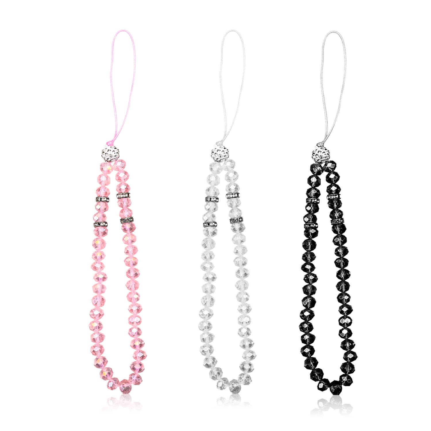 Rumyve 3Pcs Mobile Phone Charms - Sparkling Crystal Bead Phone Lanyards for Girls and Ladies