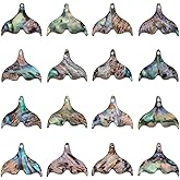 BENECREAT 16Pcs Abalone Shell Fishtail Pendants, 11.5x14.5x2.5mm Mermaid Tail Pendant Accessories for DIY Craft Anklet Necklace Bracelet Findings Making, Hole: 1mm