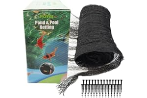 POYEE 28x30ft Pond Netting for Leaves Leaf Net Cover Pond Net with Small Fine Mesh Protecting Koi Fish from Birds Cats Stakes Included