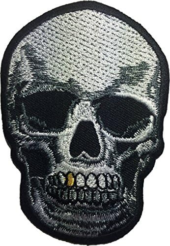 Realistic Skull Dead Biker Horror Skeleton Skull Golden Tooth Biker Punk Rock Ride Motorcycle Jacket DIY Applique Embroidered Sewing Iron on Patch (GOLDEN-TOOTH)
