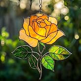 Rose Flower Acrylic Suncatcher Stained Glass Effect Window Car Hanging Christmas Ornament Indoor Outdoor Decor Garden Sun Catcher Panel Gifts for Flower Lover for Women Mom Grandma
