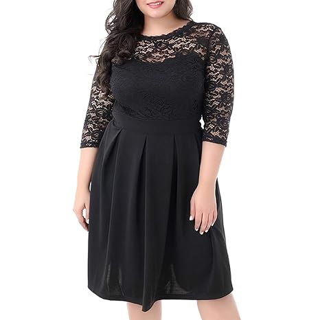 KILOLONE Abendkleid Große Größen Kleider Damen Plus Size Spitzenkleid 3/4 Ärmel Elegantes Cocktailkleid