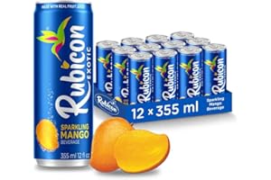 Rubicon Sparkling Mango Beverage | Pack of 12, 355 ml Cans | Fruit Flavour Carbonated Drink | 90 Calories per Can | Made with