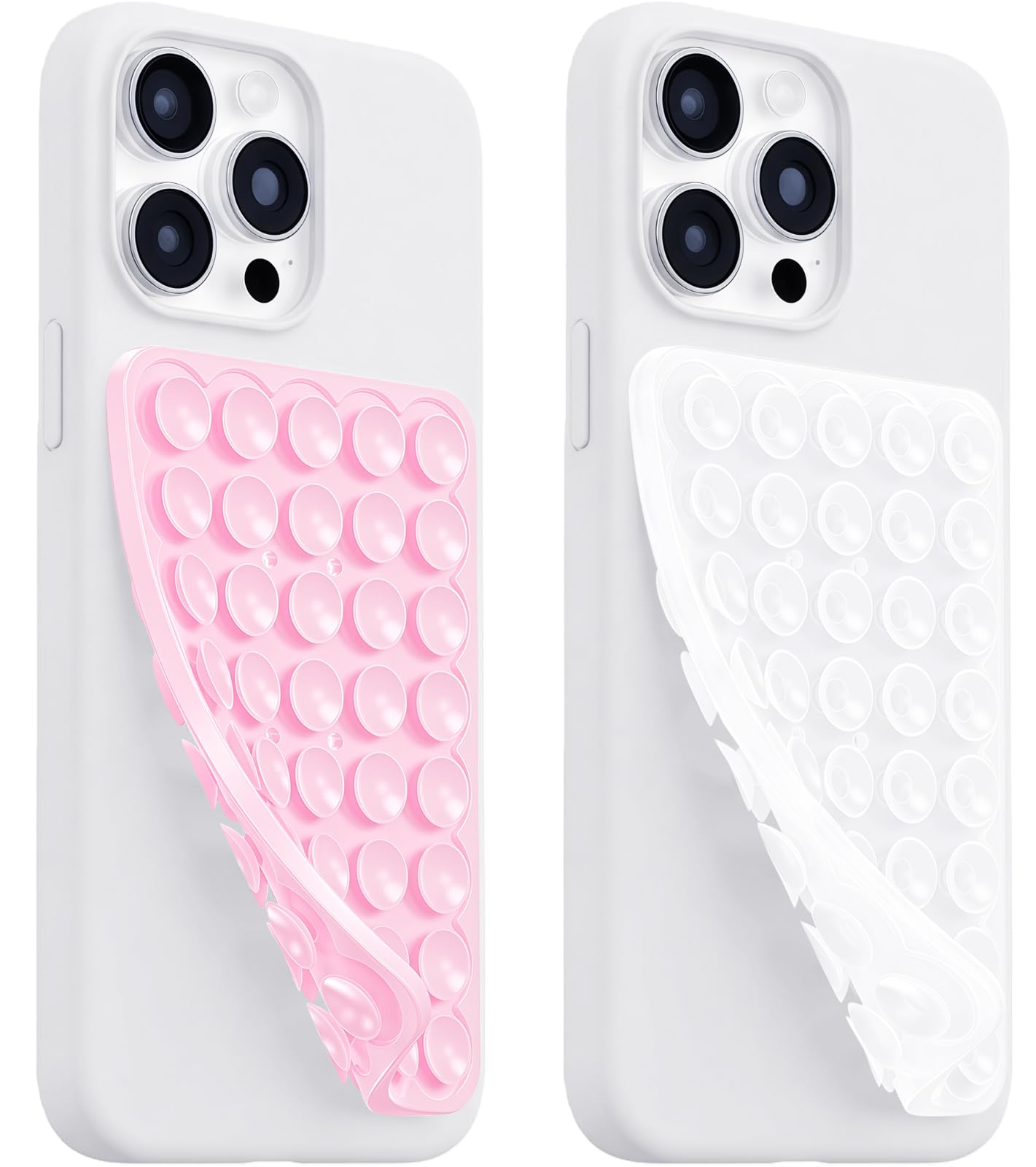 LvShuLiangPin Anteel 2 Pack Silicone Suction Cup Phone Case Mount Double Sided, Hands-Free Strong Grip Silicon Phone Holder, Non Slip Phone Accessories for Selfies and Videos (Light Pink&Translucent)