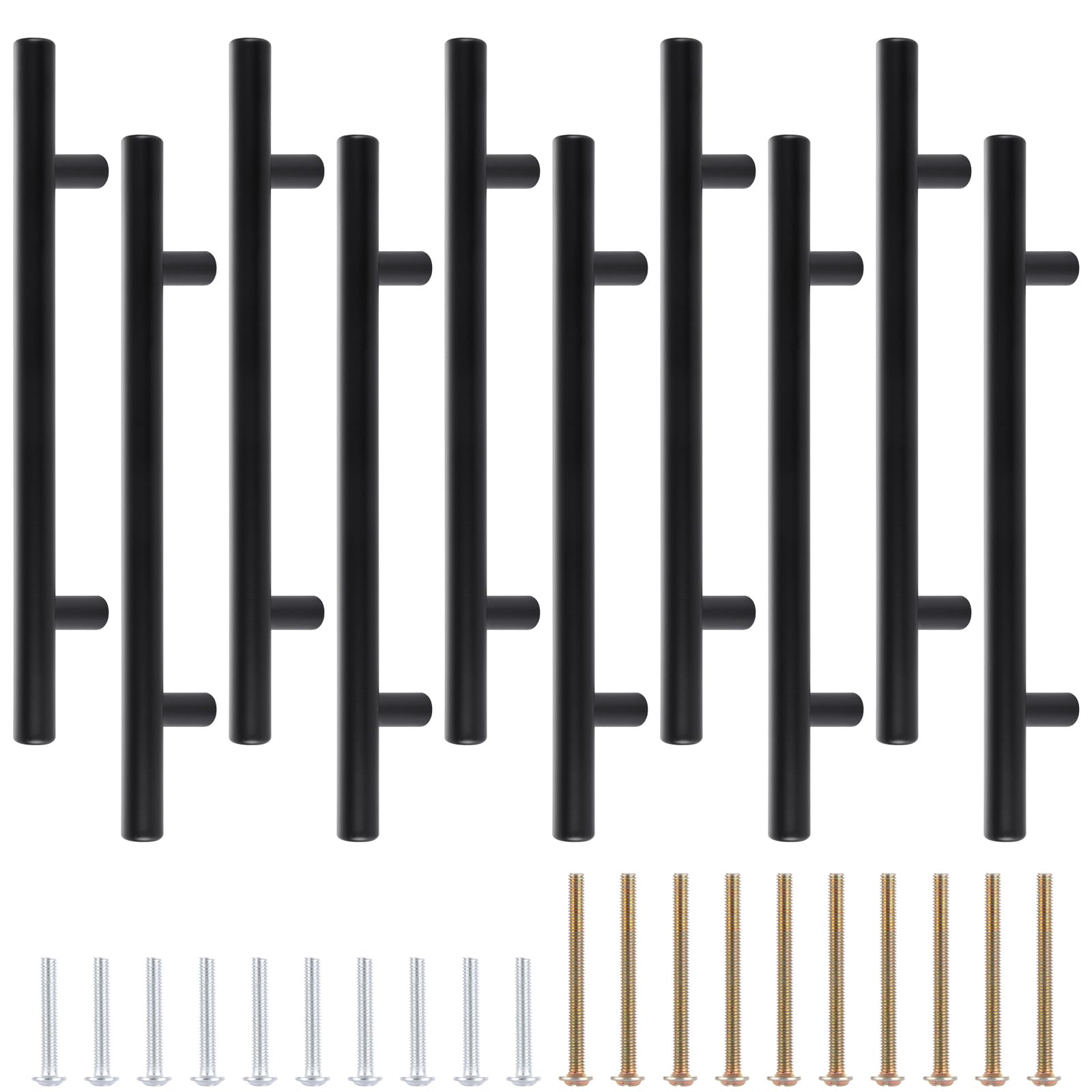 ASelected 10Pcs Kitchen Door Cupboard Handles,200 MM Black Cabinet Door Pulls Handles, 130mm Hole Center T Bar Handles with Screws for Wardrobe,Dresser,Door,Gate,Cabinets,and Drawers